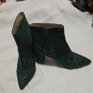 Betsey Johnson Emerald Glitter Ankle Boots
